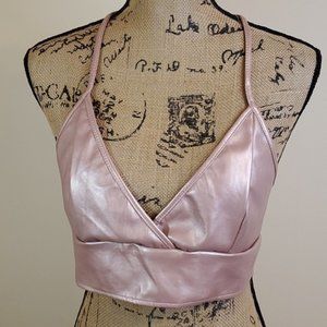 new Shein pink metallic halter style crop top size Large